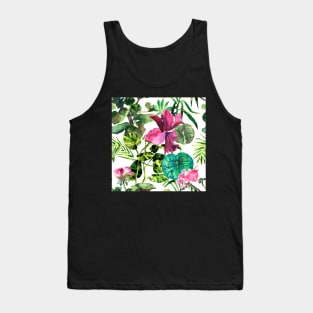 Seamless tropical flower, plant and leaf pattern background Tank Top